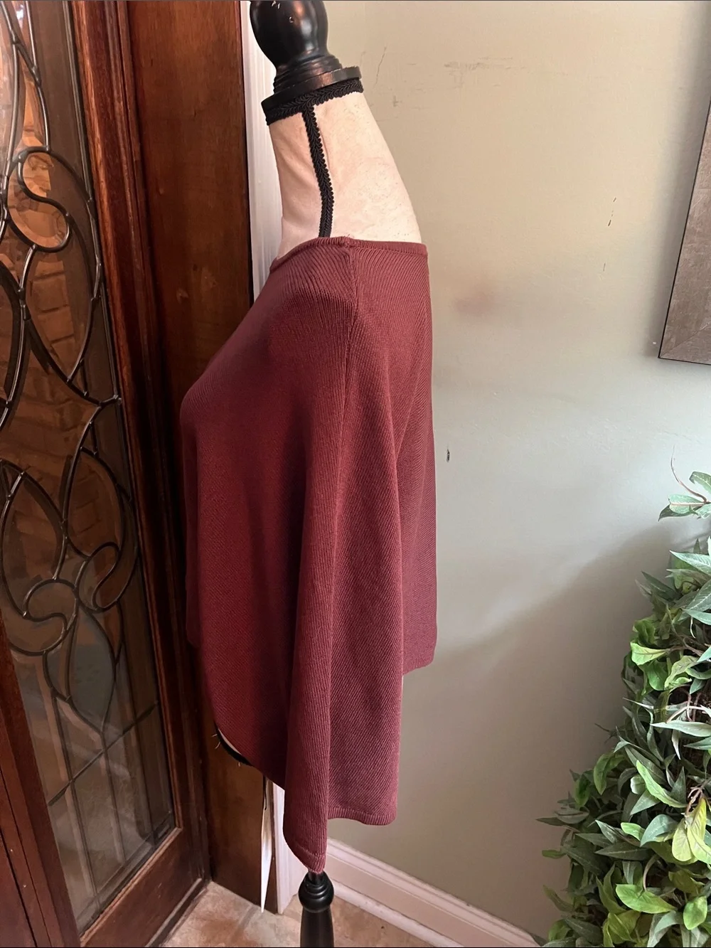 Off-the-Shoulder Wide-Sleeve Sweater in Burgundy